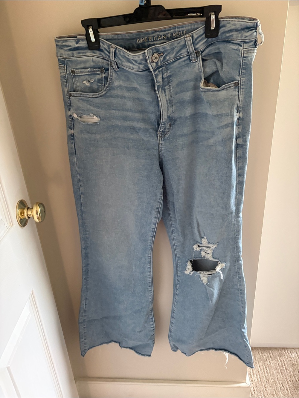 American Eagle Outfitters Light Blue Distressed Flare Jeans